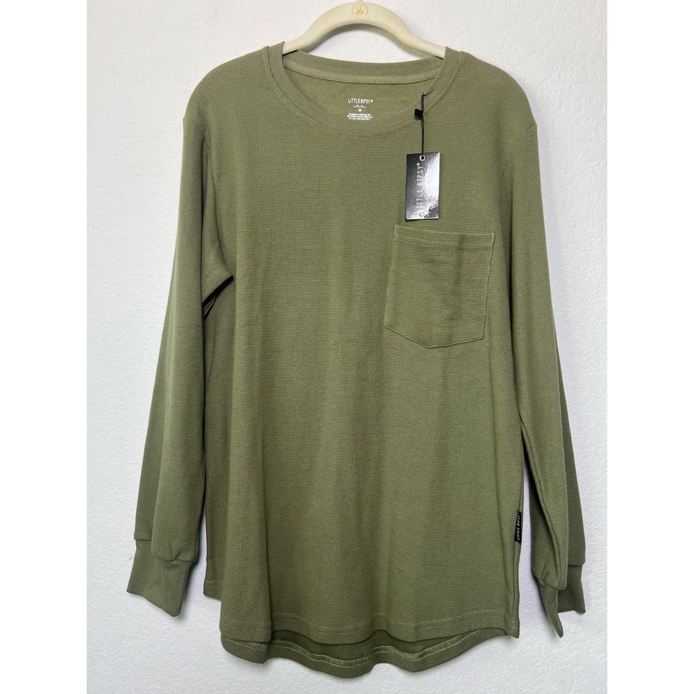 Little Bipsy Waffle Knit Shirt Medium Olive Green Mens Gorpcore Pocket Thermal